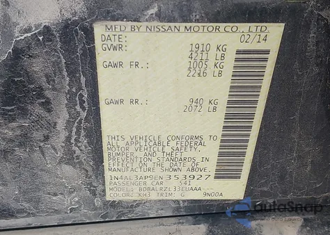 2014 Nissan Altima 2.5/2.5 S/2.5 Sl/2.5 Sv from USA, damaged, VIN 1N4AL3AP9EN353927